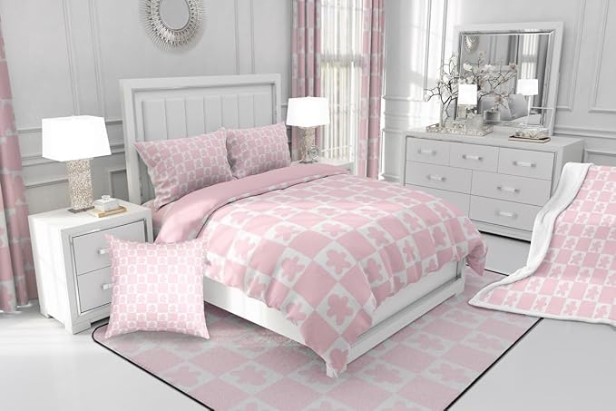 Feelyou Christmas Bedding Set Soft for Boys Girls,Checkered Comforter Set Queen Gingerbread Man Duvet Quilt Microfiber Xmas Decorations Bedroom Decor Pink 3 Pcs with 2 Pillow Cases Soft Lightweight