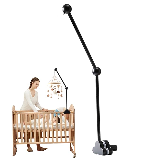 Mobile Arm for Crib Baby Crib Mobile Arm 27.2in Height Wooden Cloud Cot with Adjustable Anti Slip Attachment Clamp Cot Bed Bell Wind Chimes Hanger Bracket