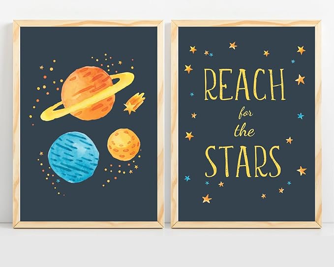 VUVUKU Space Nursery Print Themed Boy Decor Outer Kids Wall Art Baby Prints Playroom