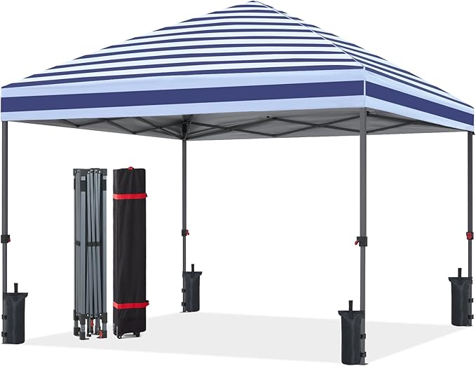 ABCCANOPY Pop Up Canopy - 10x10 Outdoor Patio Portable Canopy Tent Heavy Duty for Backyard and Deck with 4 Sandbags(Navy Blue Stripes, 10x10)