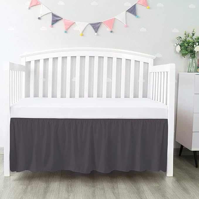 100% Egyptian Cotton, Nursery Crib Toddler (28" x 52" + 14") 800 Thread Count Crib Skirt Dust Ruffle, Bedding Skirts for Baby Boys or Girls, 14" Drop, Dark Grey Solid