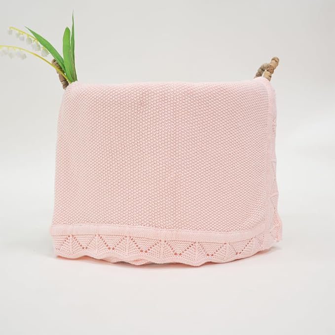 Baby Knit Blanket Soft Breathable Cotton Scallop Border Blankets Newborn Knitted Blanket Swaddle Blankets Gifts for Baby Newborn Toddler Shower Boy Girl New Mom Birthday Christmas Pink 28x36