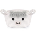 Highland Cow Basket for Nursery, Small Gift Basket, White Round Woven Cotton Rope Storage, Baby 0rganizer with Ears Handles, Blanket Towel Decor Empty Storage Bins,8.2 x 4.7 in