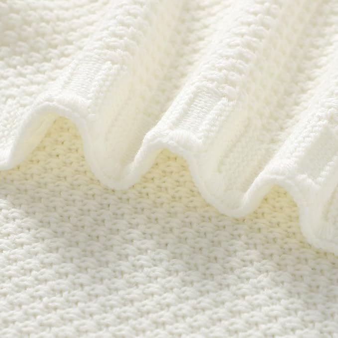 Neiwech Baby Blanket Knit Cozy Soft Lightweight Crib Stroller Nursery Receiving Swaddling Blankets for Newborn Infants Boys Girls White 30x40 Inch