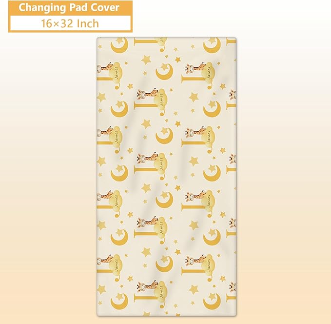 Custom Baby Bedding Set, 5 Pcs Personalized Name Baby Crib Sets for Infant Toddler Newborn, Yellow Giraffe Nursery Bedding Set for Girls Boys, Double Layer Crib Bedding Sets Customized Gifts