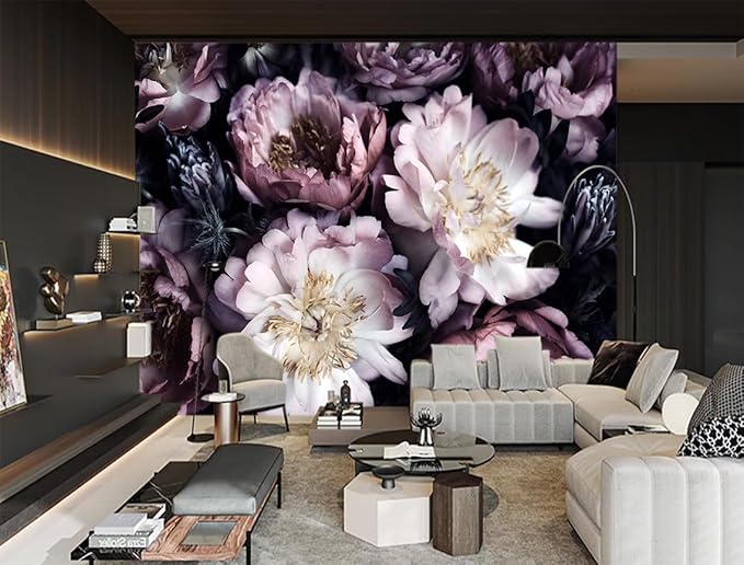 XMPMBM-Purple Peony Floral Fabric Wallpaper Living Room Bedroom Bathroom Wall Mural-W 132" X H 92"（93 Square Foot）