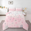Feelyou Pink Snowflake Comforter Set Twin, Glitter Snowflake Comforter for Boys Girls Winter Theme Bedding Set Winter Holiday Duvet Set Decorative 2Pcs
