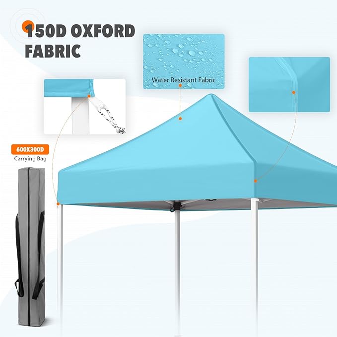 EAGLE PEAK 5x5 Pop Up Canopy Tent Instant Outdoor Canopy Easy Set-up Straight Leg Folding Shelter, Light Blue