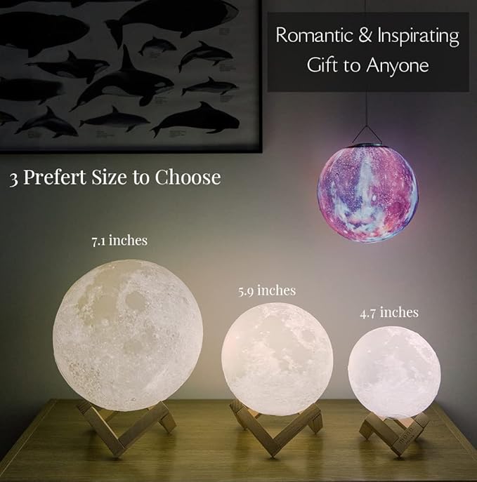 Moon Lamp, Moon Light, Moon Decorations, Cool Lamp, Moon Lamps for Adults, Decor for Boys, Thanksgiving, Christmas, 5.9 Inch, 16 Color Led