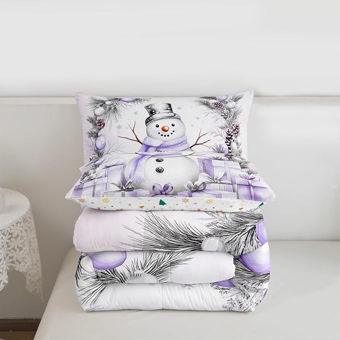Feelyou Merry Christmas Bedding Set Soft for Boys Girls, Cute Snowman Comforter Set Toddler Size Duvet Quilt Microfiber Snowflake Bedroom Decor 2 Pcs with 1 Pillow Cases