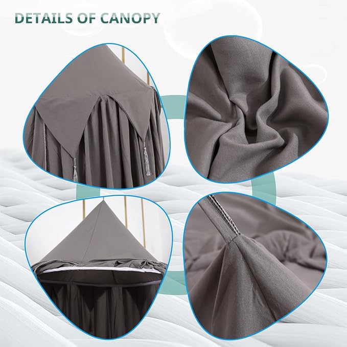 Akiky Toddler Bed Canopy for Kids with Lights,Princess Dream Catcher for Girls Reading Nook Bed Tent for Toddlers Boys,Adults,Bedroom Decor(Gray)