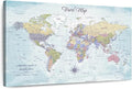 ElephantStock - Push Pin Travel Map World I Wall Art - Horizontal Canvas Wall Art - Living Room Wall Decor - Printmaking Map Canvas Art - Blue And Beige Decor - 48" x 32"