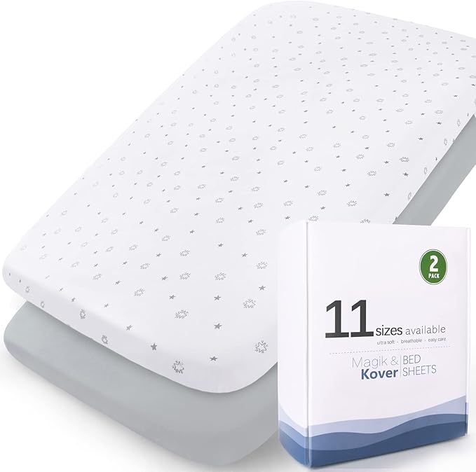 Bassinet Sheets 2 Pack-Fit for Mika Micky, RONBEI, Maydolly, INFANS, Ihoming, Pamo Babe 2in1, Cowiewie, Kinder King, Baby Delight, Koola Baby Bassinet Bedside,Ultra Soft, Grey&White Star