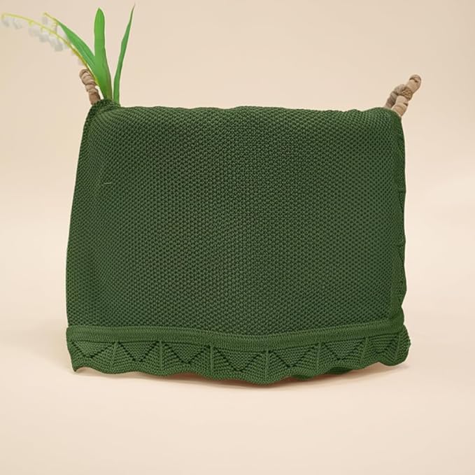 Baby Knit Blanket Soft Breathable Cotton Scallop Border Blankets Newborn Knitted Blanket Swaddle Blankets Gifts for Baby Newborn Toddler Shower Boy Girl New Mom Birthday Christmas Green 28x36