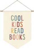 Cool Kids Read Books Reading Room Decor - Boho Rainbow Canvas Banner Flag Decor for Kids Nursery Toddler Reading Corner Nook Classroom Library, Wall Hanging Pennant Flag Banner 15x11in