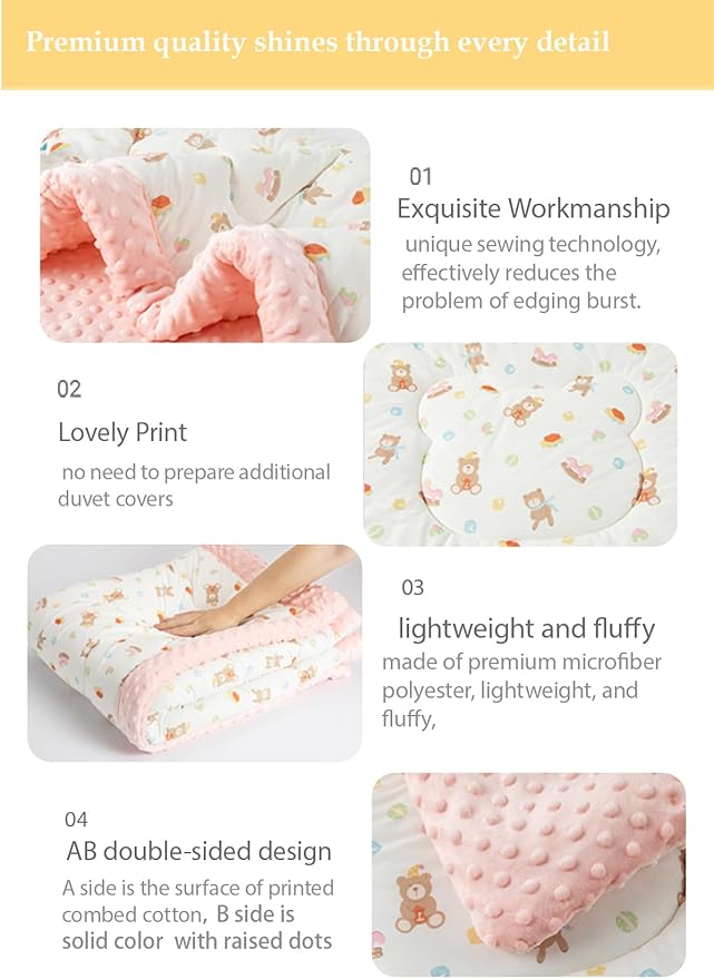 Cuite Pumpkin Newborn Infant Baby Comforter for Pack and Play Bassinet,Down Alternative Toddler Comforter for Crib Bed,40" x 40" Small Crib Quilt for Girls,Baby Quilted Minky Blanket for Daycare（pink）