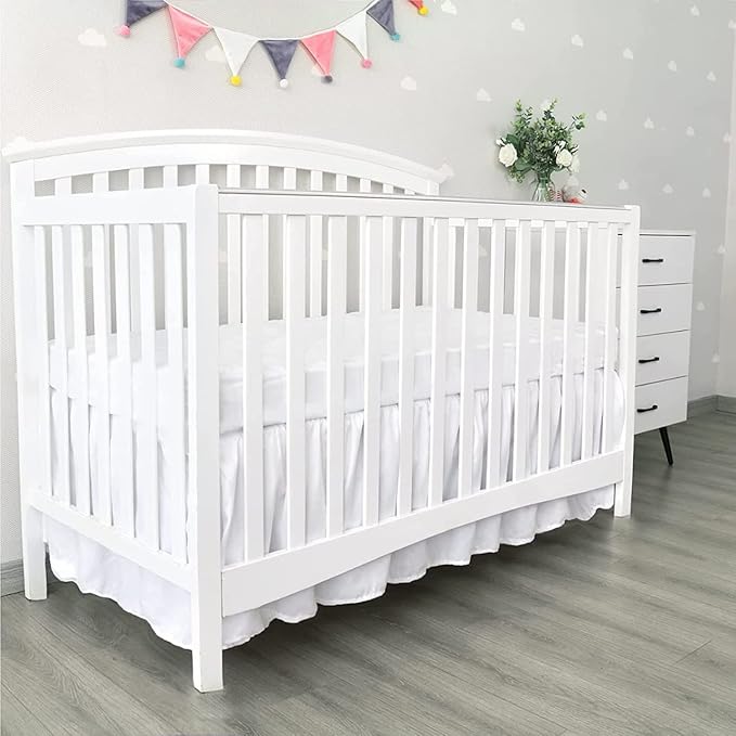 100% Egyptian Cotton, Nursery Crib Toddler (28" x 52" + 16") 800 Thread Count Crib Skirt Dust Ruffle, Bedding Skirts for Baby Boys or Girls, 16" Drop, White Solid