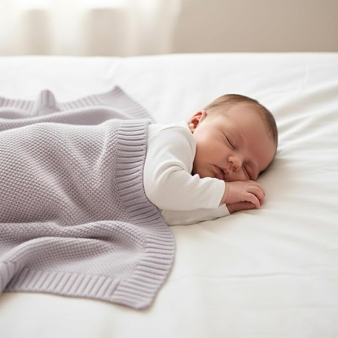Baby Knit Blanket Soft Cotton Lightweight Newborn Blanket for Crib Stroller Toddler Nursery Shower Gift Cozy Breathable Travel Swaddle Wrap Lilac 30 x 40 Inches