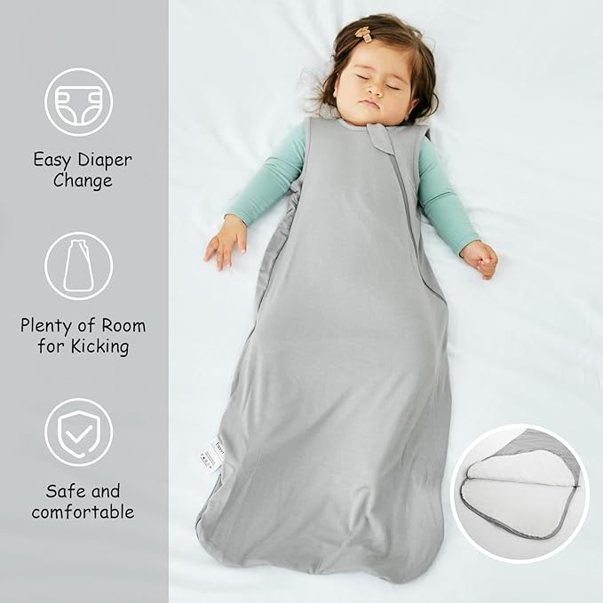Supersoft Rayon Made from Bamboo Sleep Sack 3-6 Months Newborn Sleep Sack 0-3 Months 0.5 Tog Baby Wearable Blanket with 2-Way Zipper Summer Unisex Sleeping Bag for Babies (2 Pack) Green & Gray