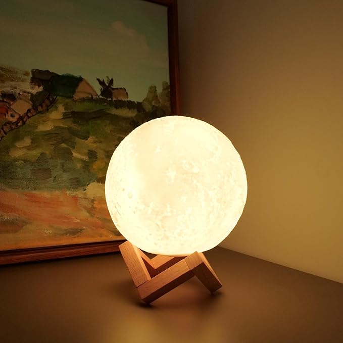 LOGROTATE Moon Lamp, 16 Colors LED Night Light for Kids 3D Printing Moon Light with Stand& Remote/Touch Control & Timing, Moon Light Lamp for Kid Friend Birthday Gifts, Room Decor (Diameter 4.8 INCH)
