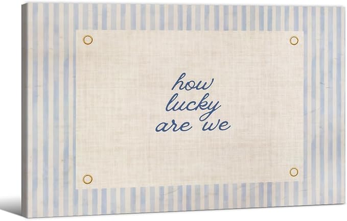 How Lucky Are We Quote Wall Art Navy Blue Positive Affirmations Poster 16x24 inch Framed Trendy Minimalist Aesthetic Canvas Prints for Dorm Bedroom Wall Decor