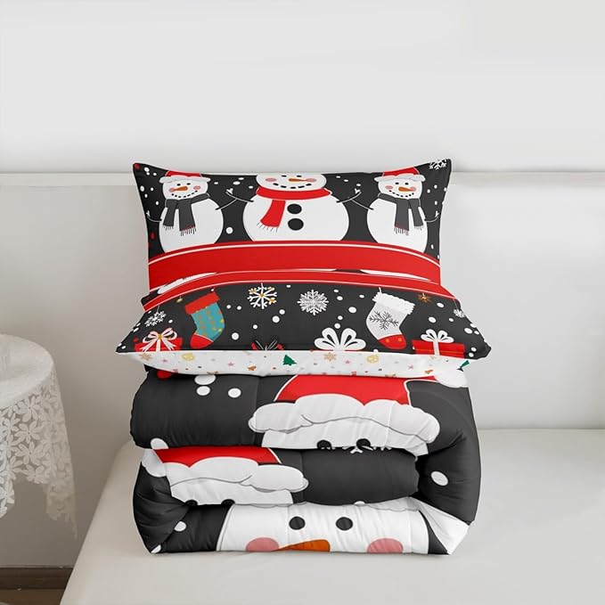 Feelyou Christmas Comforter Set Queen Size Snowman Bedding Set for Kids Boys Girls Snowflake Duvet Quilt New Year Gift Bedroom Decor Microfiber 3 Pcs with 2 Pillow Cases