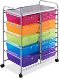 RELAX4LIFE 15 Drawer Rolling Storage Cart, Mobile Drawer Carts for Craft Art Supply Paper Salon, Utility Cart on Wheels for Classroom Teacher School Office, Rolling Cart with Drawers (Color)