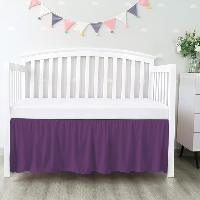 100% Egyptian Cotton, Nursery Crib Toddler (24" x 38" + 10") 800 Thread Count Crib Skirt Dust Ruffle, Bedding Skirts for Baby Boys or Girls, 10" Drop, Plum Solid