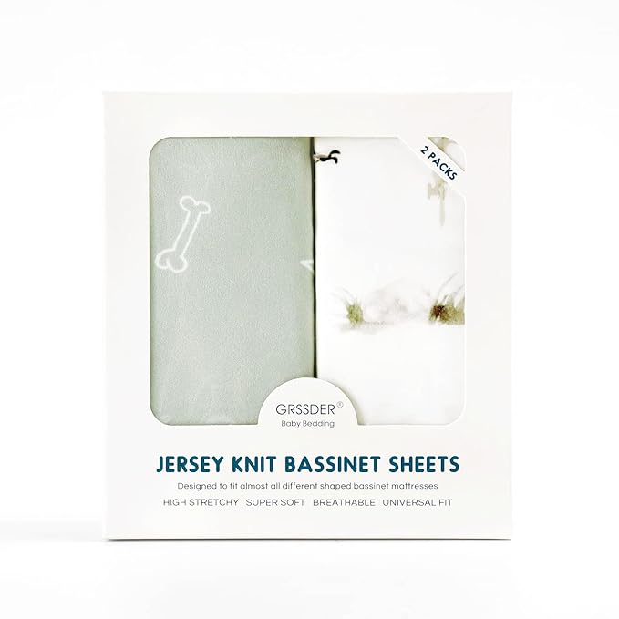 Stretch Ultra Soft Fitted Bassinet Sheet Set 2 Pack, Universal Fit for Bassinets Baby Cradle Moses Basket Oval Rectangle Mattress Safe and Snug, Dinosaur