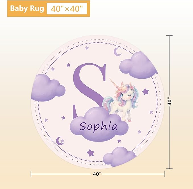 5 Piece Customized Crib Bedding Set for Girls - Custom Name Baby Crib Purple Unicorn Nursery Bedding Set with Soft Blanket, Fitted Sheet, Rug, Personalized Gifts for Toddlers, Newborns, Infants