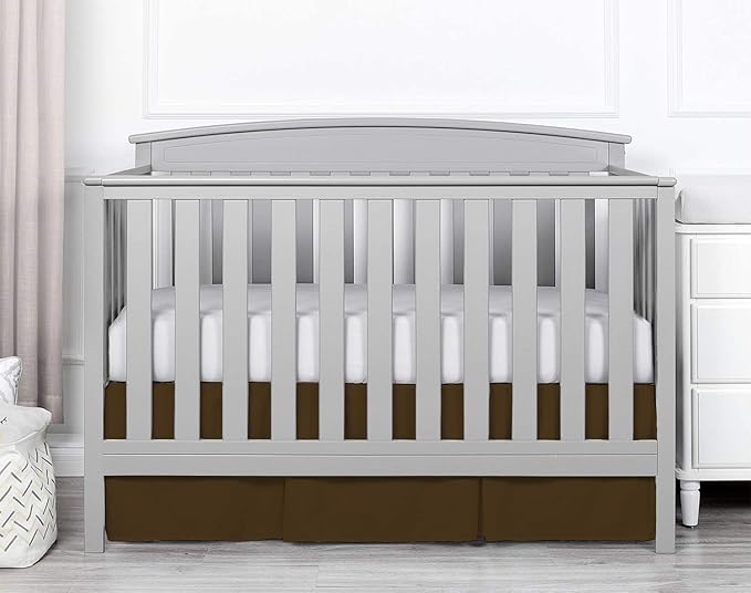 Box Pleated Crib Bed Skirt Premium 100% Cotton 800 Thread Count Nursery Crib Toddler Bedding Crib Bedskirt for Baby Boys or Baby Girls, (28" x 52") + 16" Drop Lenght - Chocolate Solid