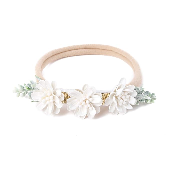 cherrboll 3pcs Baby Girl Flower Headbands, Super Soft & Stretchy Nylon Floral Hairbands for Newborn Toddler