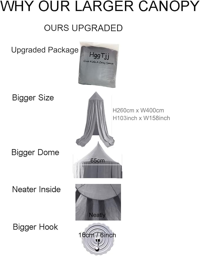 Princess Bed Canopy for Girls, Extra Large Hanging Canopy for Bed, Dreamy Play Tent for Girls Room Bedroom Decoration, Breathable Canopy Bed Curtain for Children Reading Nook - Elegant Gray