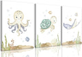 Wodkwq Ocean Nursery Decor, Set of 3, 16x24in Framed Canvas Prints, Under The Sea, Boys Room Sea Animal Wall Art