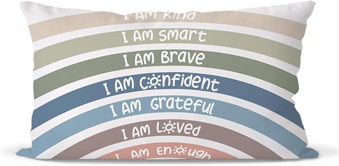 QIYUHOY Boho Rainbow Classroom Throw Pillow Covers, Book Center Calming Corner Playroom Decor Pillow Case, Reseda Pillow Cover, I Am Kind Smart Brave Confidence 12x20 Inch Pillowcase(reseda)