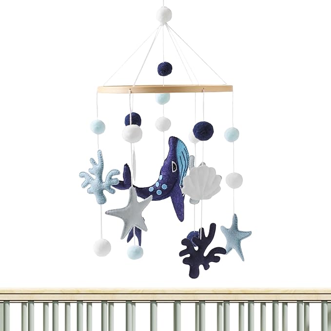 Baby Crib Mobile - 160g Animal Nursery Decor, Musical Lullaby Hanging Toys | Whale, Mermaid Sea Theme | Developmental Travel Toy Toddler Bedroom Gift Boys Girls Multiple Uses