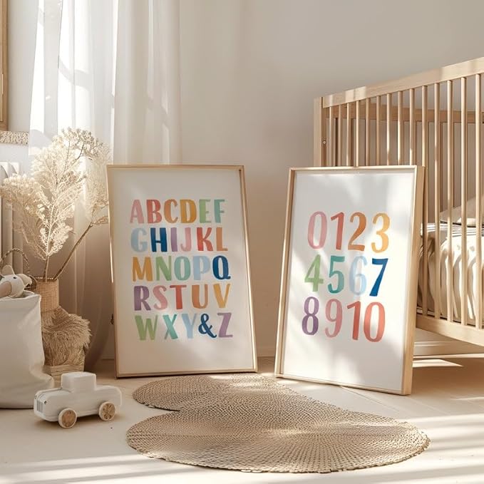 OZCONO Rainbow Alphabet and Numbers Poster for Kids, Educational Wall Art,Classroom Decor, Montessori Teaching, Toddler Learning (Unframed) (11x14)