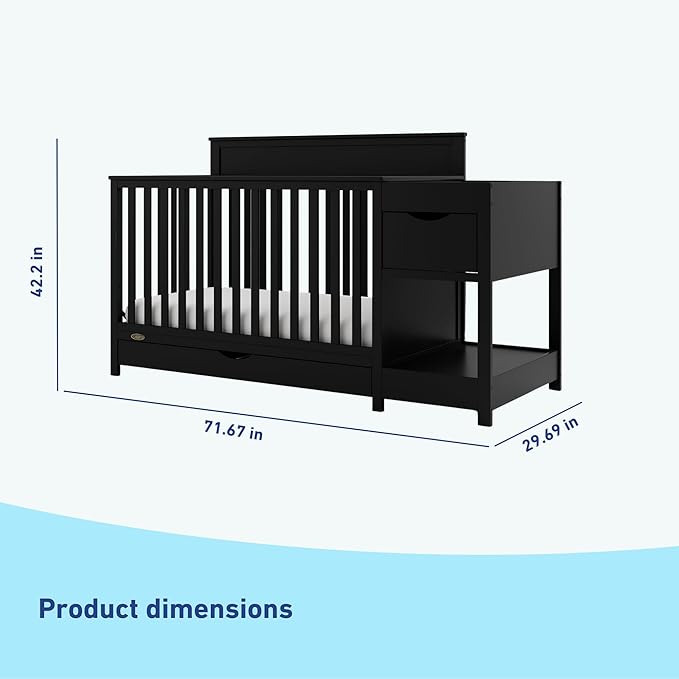 Graco Shiloh 5-in-1 Convertible Crib & Changer with Drawer (Black) – GREENGUARD Gold Certified Baby Crib Crafted from Wood, Converts to Toddler Bed, Daybed, and Full-Size Bed