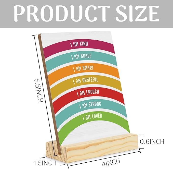 Inspirational Quote Wood Plaque Signs Motivational Quotes Gift I Am Kind Smart Brave Positive Affirmations Boho Rainbow Desktop Sign Desk Decor for Home Office 5×4 Inches Encourage planks2003