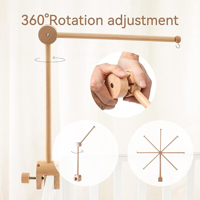 let's make Baby Crib Mobile Arm - Wooden Baby Mobile Crib Holder Height Adjustable for Hanging Baby Crib Attachment for Nursery Decor