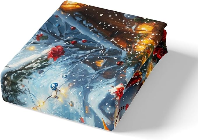 Manfei Christmas Kids Duvet Cover Set Twin Size, Cute Snowman Red Flower Bedding Set for Boys Girls Adults, New Year Winter Comforter Cover, Soft Polyester Quilt Cover, 1 Pillowcase, No Comforter