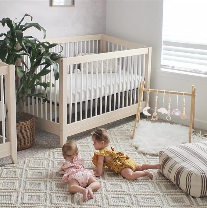 little dove Foldable Wooden Play Gym with 6 Toys - Infant Activity Gym for Baby Girls and Boys with Hanging Bar - Montessori Newborn Gift