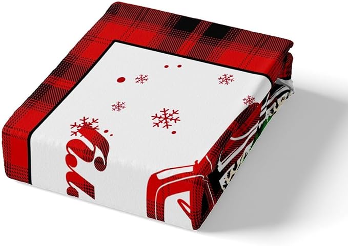 Xmas Truck Duvet Cover Set Queen Size, Christmas Tree Snowflake Print Bedding Set 3pcs for Kids Boys Girls Bedroom Decor, New Year Theme Red Plaid Print Comforter Cover with 2 Pillowcases,No Comforter