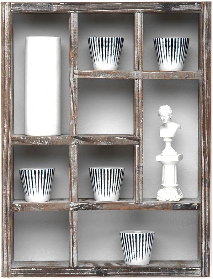 J JACKCUBE DESIGN Rustic Multi-Slot Shelf Cube Display 9 Compartment Shadow Box Wall mountable Shelf for Collection Square Freestanding Case Farmhouse Décor - MK570A (Rustic Wood)