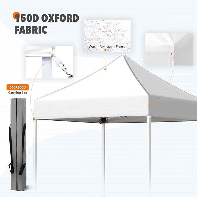 EAGLE PEAK 5x5 Pop Up Canopy Tent Instant Outdoor Canopy Easy Set-up Straight Leg Folding Shelter, White