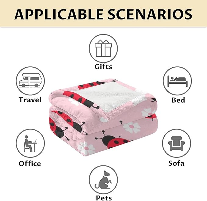 Ladybug Gifts for Women - 60 x 80 Inches Cute Lady Bug Blanket for Girls - Pink Fuzzy Soft Decor for Bed, Living Room