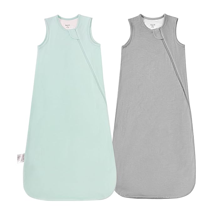Supersoft Rayon Made from Bamboo Sleep Sack 3-6 Months Newborn Sleep Sack 0-3 Months 0.5 Tog Baby Wearable Blanket with 2-Way Zipper Summer Unisex Sleeping Bag for Babies (2 Pack) Green & Gray