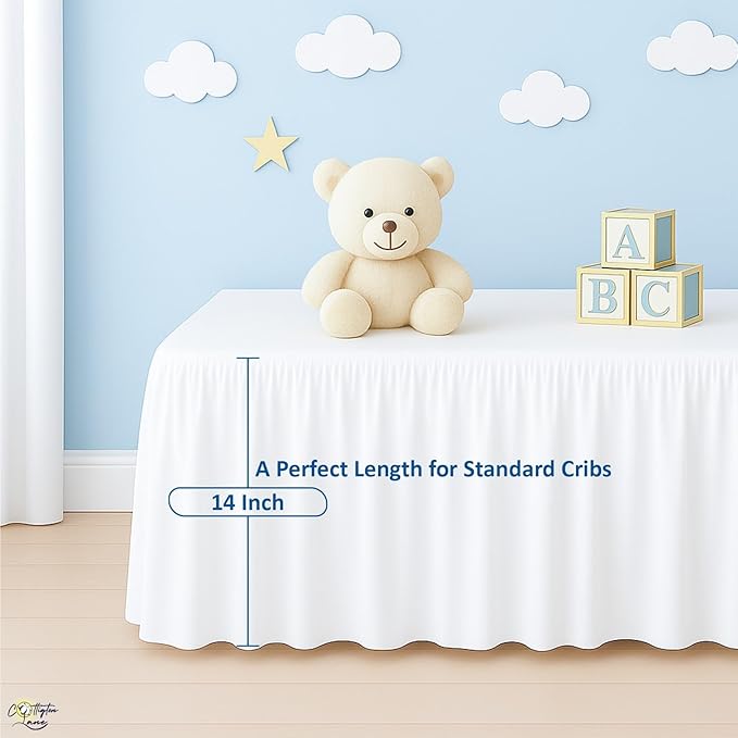 Cottington Lane White Infrant Crib Bed Skirt Dust Ruffle with Split Corner, 100% Natural Cotton Nursery Crib Toddler Bedding Skirt for Baby Girls or Boy, Fits Standard Cribs 28" x 52" with 14" Drop