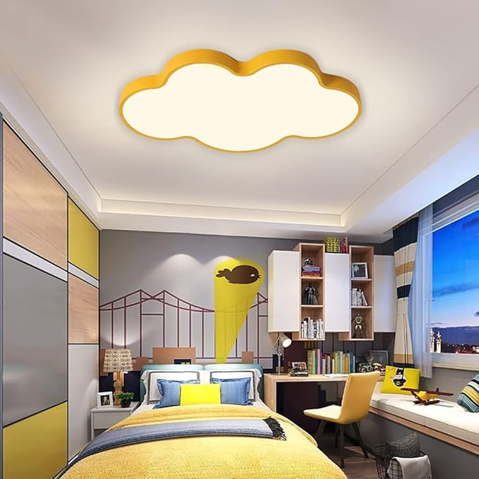 LED Ceiling Light Fixture,27 Inch Modern Cloud Shape Recessed Ceiling Lights, Dimmable Light,Yellow 43W Close to Ceiling Lighting Flush Mount Living Room Bedroom,3000K-6000K
