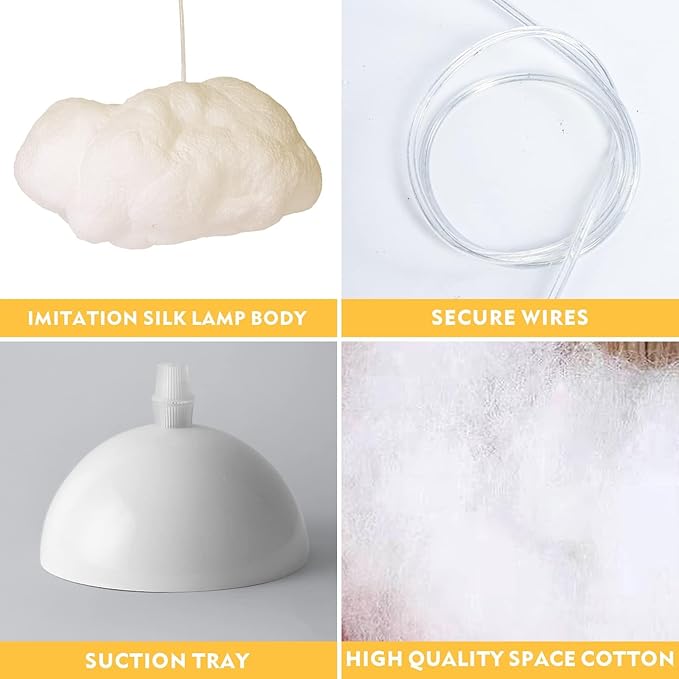 Funteam Modern Floating White Cloud Pendant Hanging Light Nordic Cotton Ceiling Light Fixture Girls Children's Living Room Bedroom Hotel Lobby Restaurant Clothing Store Chandelier (15.7Inch)